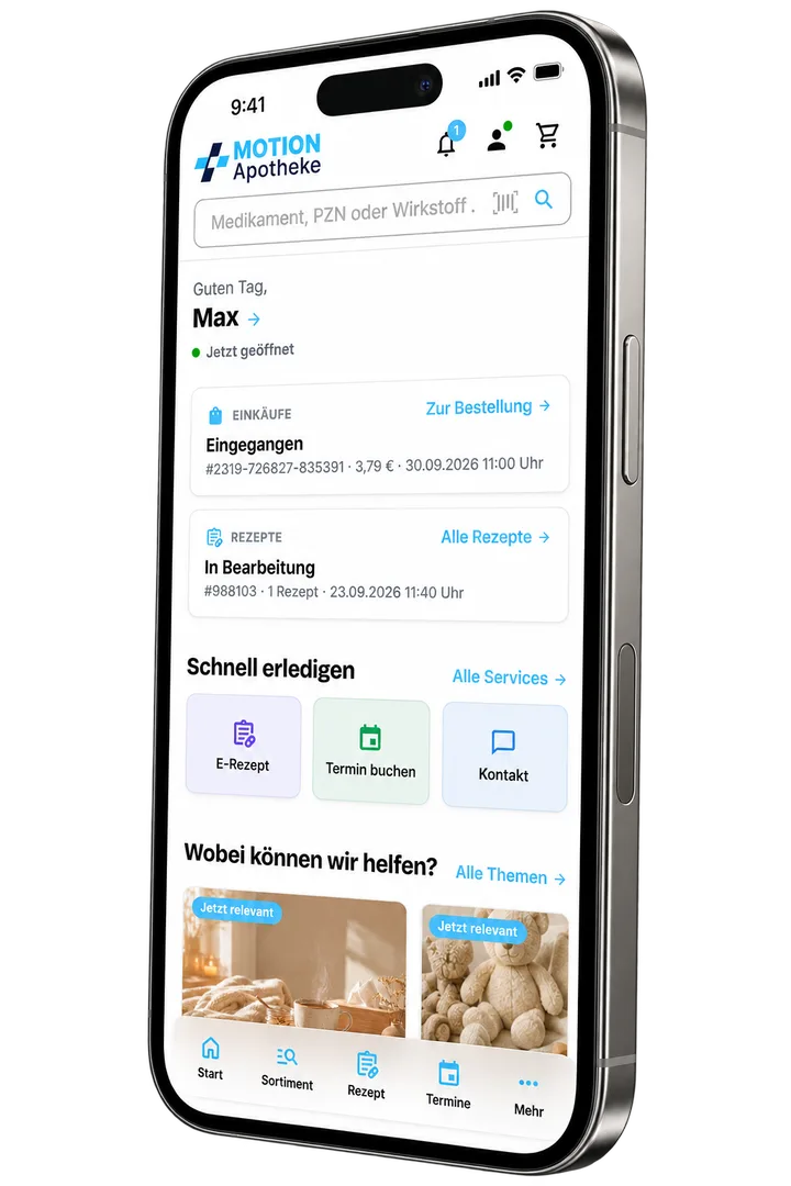 App derselben Musterapotheke mit E-Rezept, Terminbuchung und Kontakt