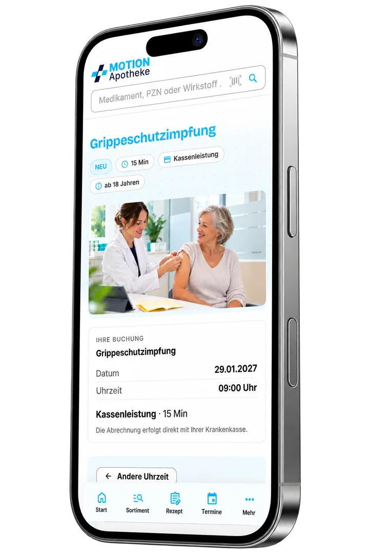 Buchung einer Grippeschutzimpfung in der App derselben Apotheke
