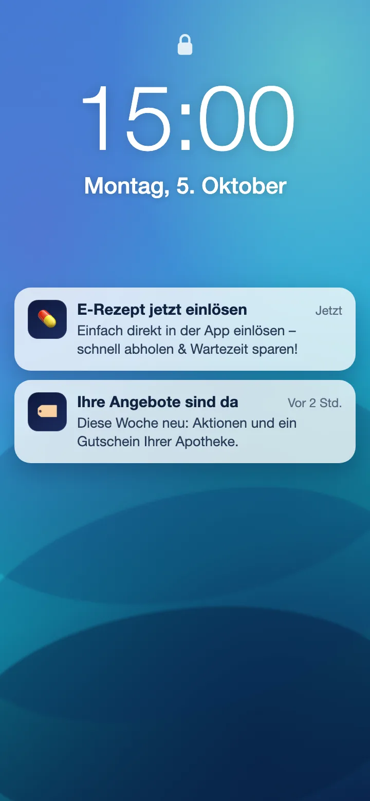 Push-Mitteilungen einer Apotheke auf dem Sperrbildschirm